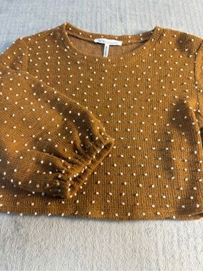 BCBGeneration Camel Textured Dot Cropped Sweater Balloon Sleeve L